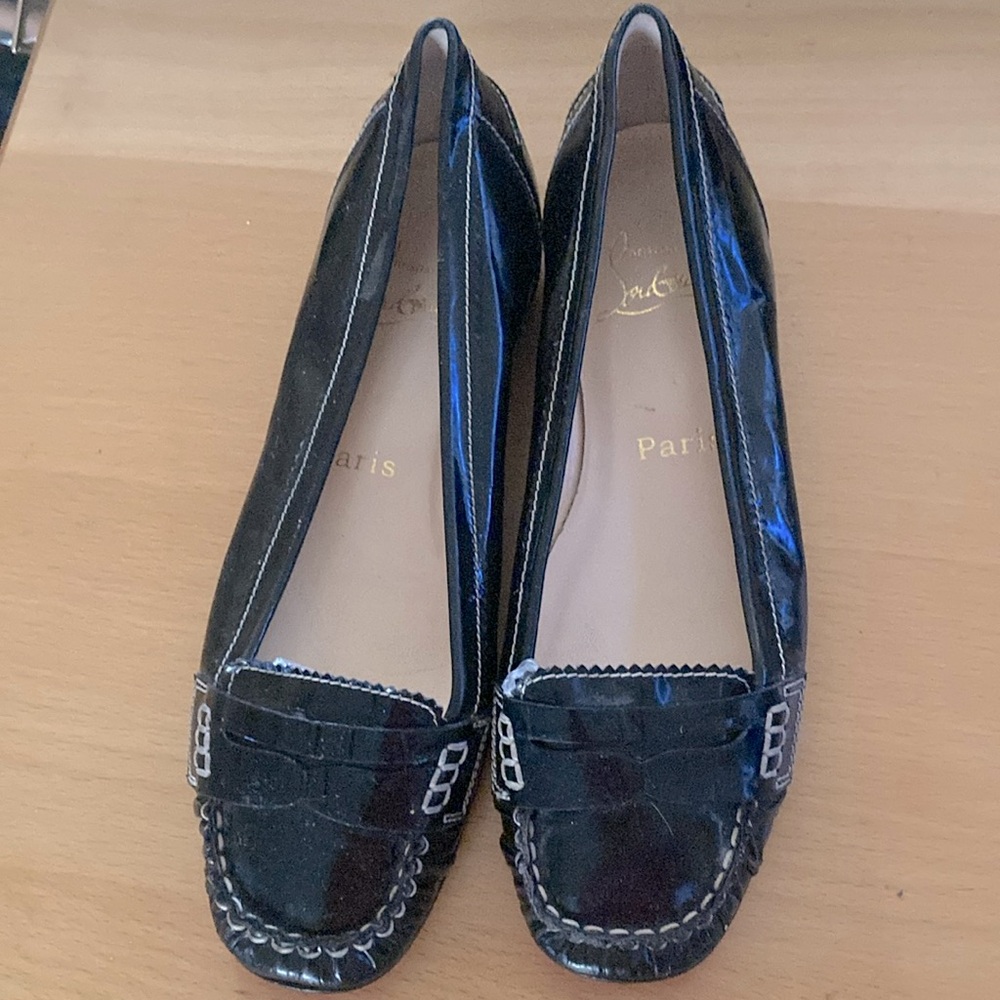 Christin  Louboutin black patin loafer shoes ❤️